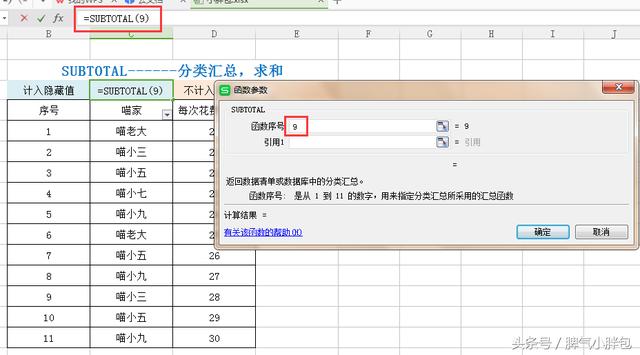 小胖宝的Excel：SUBTOTAL——分类汇总，求和