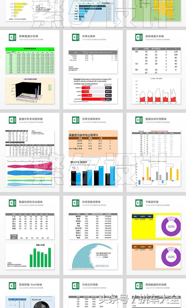 211组可视化图表 Excel模板办公表格多彩数据自动生成提高效率