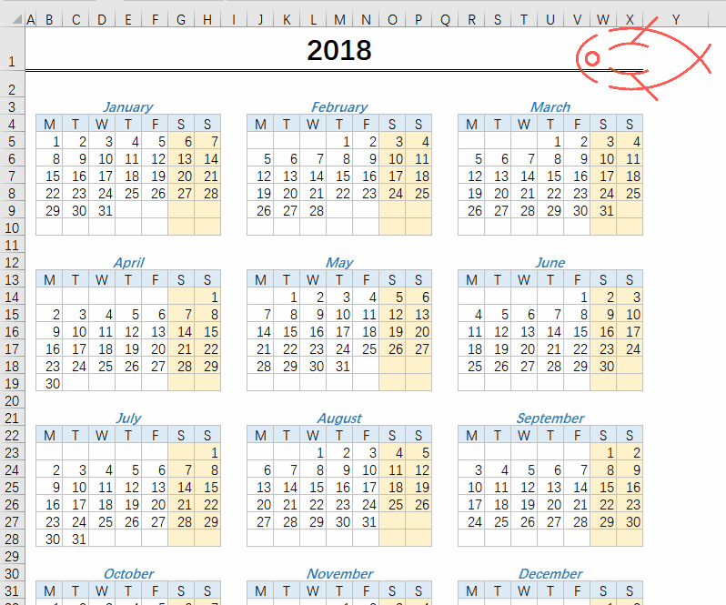 Excel 每月、每年的Excel日历模板分享