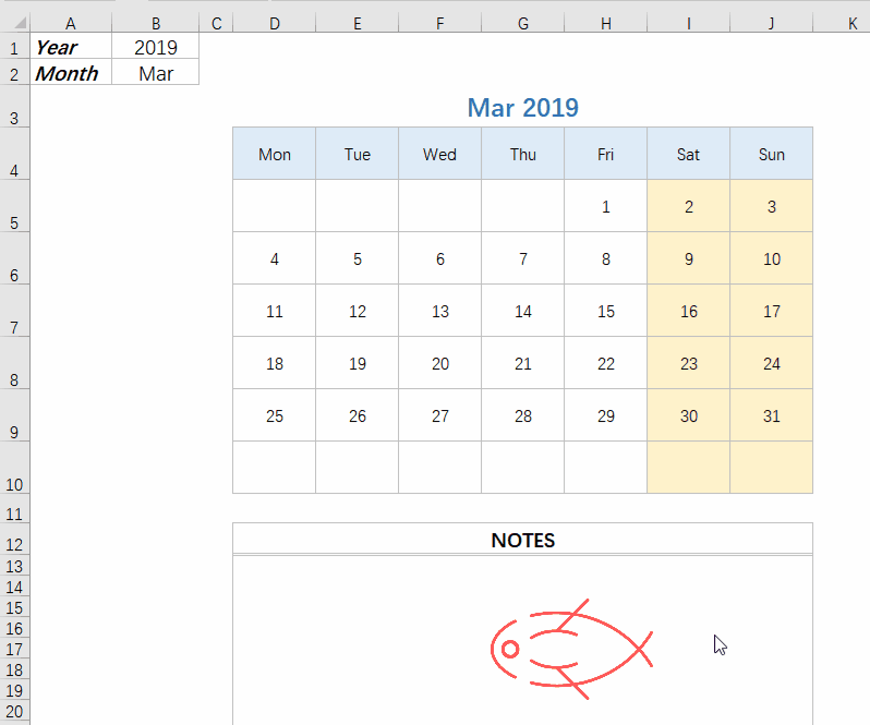 Excel 每月、每年的Excel日历模板分享