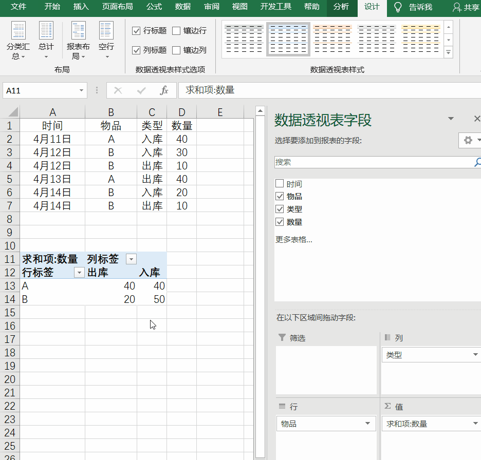 两种Excel进销存表格设计，都可以用数据透视表求库存！