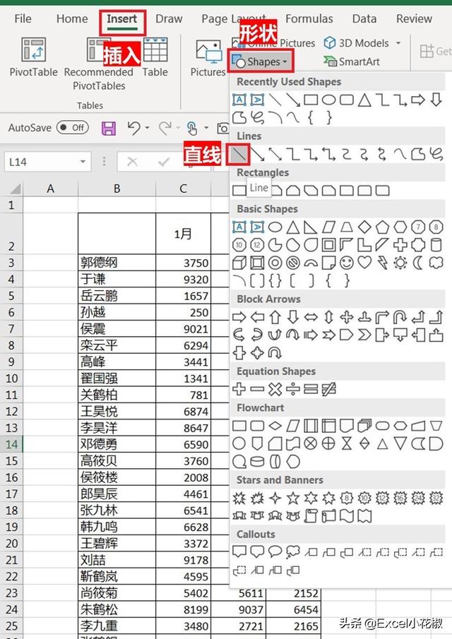 Excel – 制作带1条、2条斜线的表头