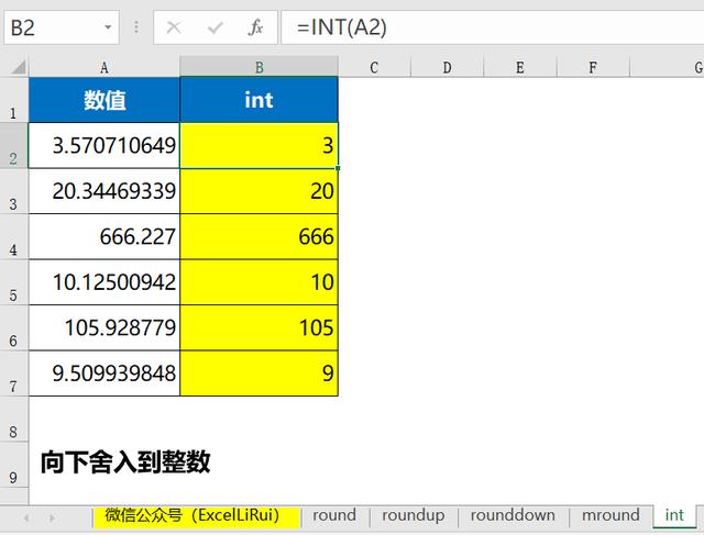 Excel舍入函数round,roundup,rounddown,mround,int,ceiling,floor,trunc