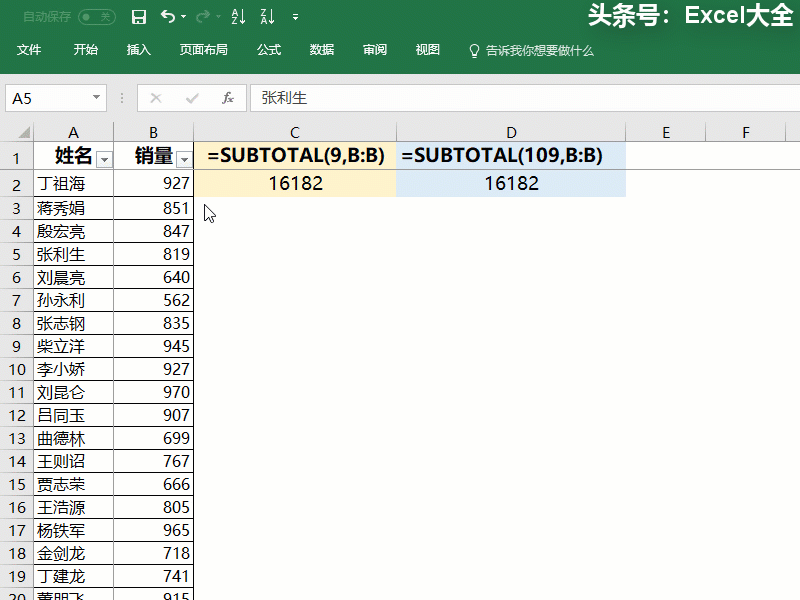Excel中的subtotal函数，一个集各种统计与一身的函数