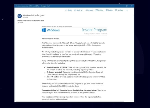 微软向Insider发送邮件：邀请测试Office 365商店版