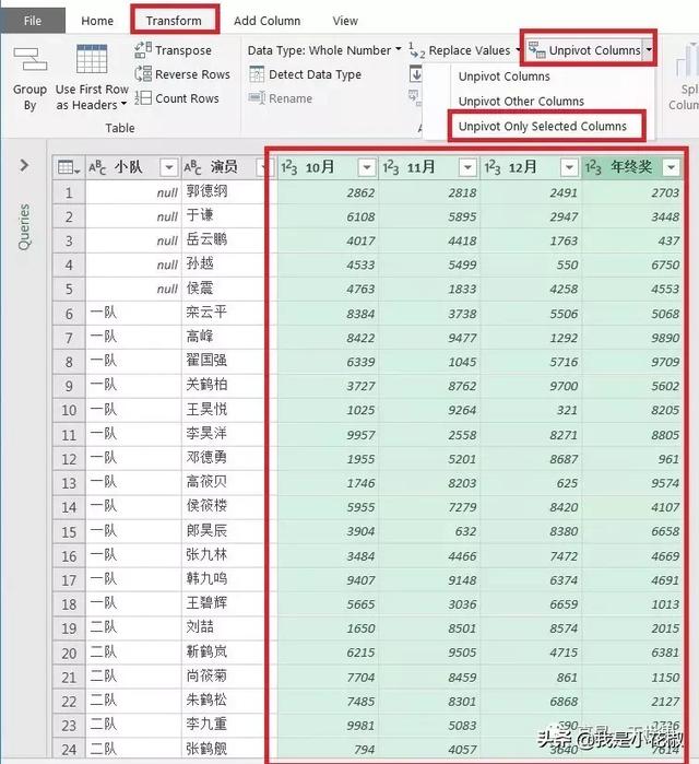 Excel PowerQuery(2)–逆透视，二维表转一维表
