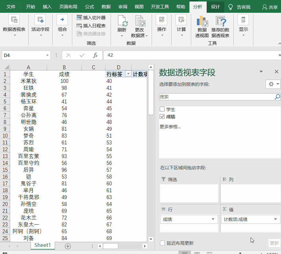 Excel百问百答：用数据透视表统计每10分一个分数段的人数！
