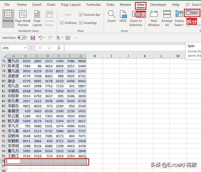 Excel – 如何同时冻结表格第一行和最后一行？