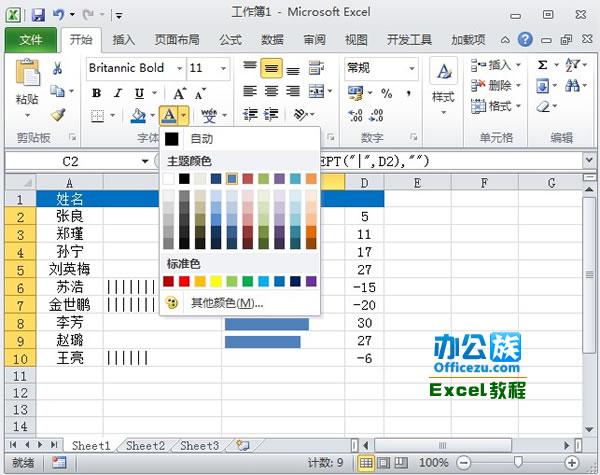 2010版Excel用表格中的函数制作成正负数据条