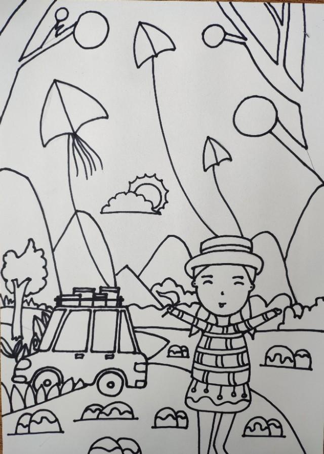 创意儿童画课件：春天主题创意儿童画，五一假期一起出游放风筝！