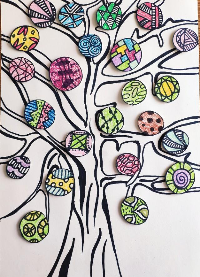少儿线描课件教程：大树主题创意线描，春天的大树也可以五彩缤纷