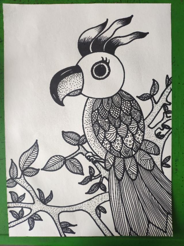 少儿美术：春天来了，小鹦鹉也要出来踏踏青，线描课件陪你过