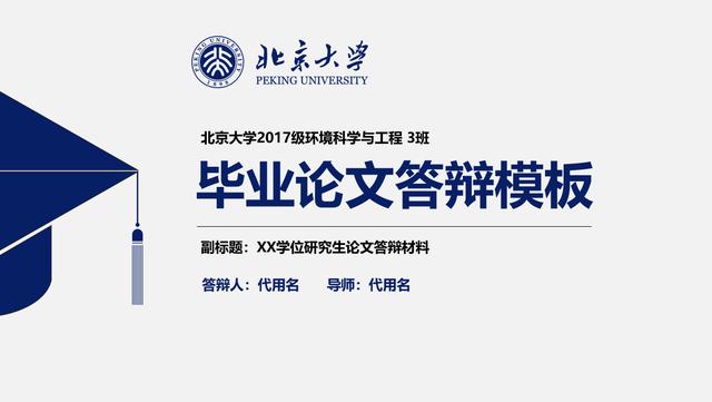 北京大学毕业论文答辩PPT，经典蓝白设计，庄重大气稳中求胜